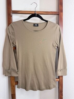 Bogner Taupe Cotton 3/4 Sleeve Scoop Neck Top Size 36 US 6 S
